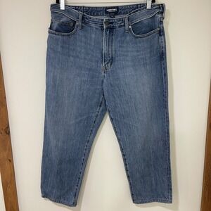 Lands End Square Rigger Jeans Womens 38 Blue Denim Straight Leg 100% Cotton